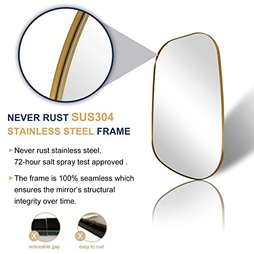 ANDY STAR Irregular Mirror Asymmetrical Mirror For Wall 24x36” Brushed Gold Bathroom Mirror, Modern Wall Mirror For Living Room Bathroom Vanity Framed Mirror Artistic Mirror 1” Deep Set Design 3 ANDY STAR Irregular Mirror Asymmetrical Mirror For Wall 24x36” Brushed Gold Bathroom Mirror, Modern Wall Mirror For Living Room Bathroom Vanity Framed Mirror Artistic Mirror 1” Deep Set Design - Image 3