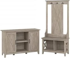 Bush Furniture Key West Entryway Storage Set With Hall Tree, Shoe Bench And 2 Door Cabinet, Washed Gray -Safavieh Furniture 41c6ByCzNbS. AC