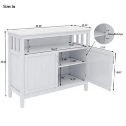 Contemporary Sideboard Buffet Storage Cabinet Sideboard With Adjustable Shelf, White