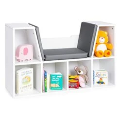 Best Choice Products 6-Cubby Kids Bedroom Storage Organizer, Multi-Purpose Bookcases, Shelf Furniture Decoration W/Cushioned Reading Nook - White