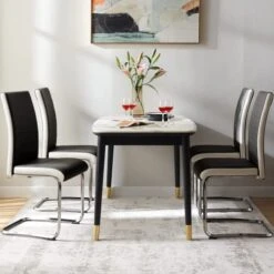 SICOTAS Dining Chairs Set Of 2 - Modern Kitchen Chairs Faux Leather, High Back Dining Room Chairs With Metal Base, Upholstered Dinner Chairs, 2 PCS Armless Side Chair For Dining Room And Kitchen,Black -Safavieh Furniture 41cCAtRyYBL