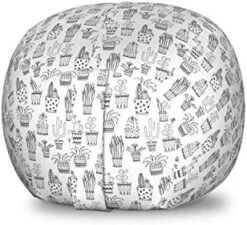 Ambesonne Cactus Storage Toy Bag Chair, Doodle Flowers In Pots With Polka Dots And Zig Zags Tropical Plants Monochrome, Stuffed Animal Organizer Washable Bag, Small Size, Grey And White -Safavieh Furniture 41cDIj9zJ1L. AC