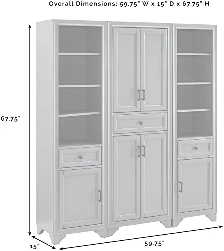 Crosley Furniture KF33006WH Tara 3-Piece Pantry Set With Pantry And 2 Linen Cabinets, Distressed White 4 Crosley Furniture KF33006WH Tara 3-Piece Pantry Set With Pantry And 2 Linen Cabinets, Distressed White - Image 4