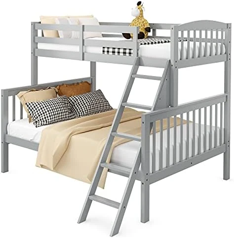 Costzon Twin Over Full Bunk Bed, Convertible Bunk Bed With Enhanced Upper-Level Guardrail And Safe Ladder, Solid Wood Bunk Bed For Kids And Teens 8 Costzon Twin Over Full Bunk Bed, Convertible Bunk Bed With Enhanced Upper-Level Guardrail And Safe Ladder, Solid Wood Bunk Bed For Kids And Teens - Image 8
