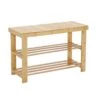 C&AHOME Shoe Rack Bench Bamboo, 3-Tier Shoe Organizer For Entryway, Shoe Storage Shelf Holds Up To 240 LBS, Storage Benches Ideal For Bathroom Bench, Entryway, Hallway And Living Room, Natural