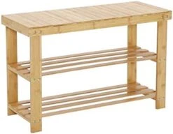 C&AHOME Shoe Rack Bench Bamboo, 3-Tier Shoe Organizer For Entryway, Shoe Storage Shelf Holds Up To 240 LBS, Storage Benches Ideal For Bathroom Bench, Entryway, Hallway And Living Room, Natural -Safavieh Furniture 41cJXeLyMjL. AC