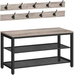 ALLOSWELL 39.4" Coat Rack Shoe Bench Set, 3-Tier Entryway Shoe Bench With 11 Coat Hooks, Industrial Style Shoe Rack, Sturdy And Durable, For Entryway, Hallway, MudRoom, Rustic Brown Black BSHR1001 -Safavieh Furniture 41cN4nqSHL. AC