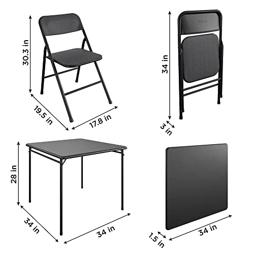 CoscoProducts COSCO Premium 5-Piece Table & Chair Dining Set, With 34" Vinyl Top Card Table And 4 Fabric Padded Seat & Back Folding Chairs, Black 4 CoscoProducts COSCO Premium 5-Piece Table & Chair Dining Set, With 34" Vinyl Top Card Table And 4 Fabric Padded Seat & Back Folding Chairs, Black - Image 4