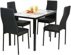 FDW 5 Piece Table And Chairs Dining Table Set Kitchen Table For Small Spaces Dinning Room Marble Grain (Black) -Safavieh Furniture 41cgWBigg1L. AC