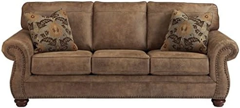 Signature Design By Ashley Olsberg Faux Leather Loveseat With Nailhead Trim And 2 Accent Pillows, Gray & Olsberg Faux Leather Ottoman With Nailhead Trim, Gray 9 Signature Design By Ashley Olsberg Faux Leather Loveseat With Nailhead Trim And 2 Accent Pillows, Gray & Olsberg Faux Leather Ottoman With Nailhead Trim, Gray - Image 9