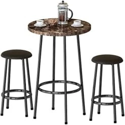 DKLGG 3-Piece Bar Table Set, 24" Square Counter Height Pub Table Dining Table Set With PU Leather Stools, Small Kitchen Table Bar Table And Chairs Set For Living Room, Kitchen, Small Space -Safavieh Furniture 41cqABu1hSL. AC