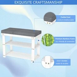 Domax White Shoe Rack Bench For Entryway - Bench With Shoe Storage Front Door Shoe Bench With Cushion Upholstered Padded Seat 3 Tier Bamboo Shoe Holder For Indoor Entrance Hallway Bedroom Living Room -Safavieh Furniture 41ctlFZYuVL