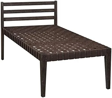 Ball & Cast Entryway Storage Bench Wood Frame Shoe Bench With Faux Leather Woven Shelf, 48 Inch Natural 5 Ball & Cast Entryway Storage Bench Wood Frame Shoe Bench With Faux Leather Woven Shelf, 48 Inch Natural - Image 5