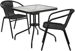 Flash Furniture Lila 28'' Square Glass Metal Table With Dark Brown Rattan Edging And 2 Dark Brown Rattan Stack Chairs -Safavieh Furniture 41cxNXiciYL. AC