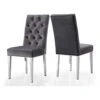 Meridian Furniture Juno Collection Modern | Contemporary Velvet Dining Chair With Luxurious Deep Tufting And Polished Chrome Metal Legs, Set Of 2, 19" W X 25" D X 42" H, Grey