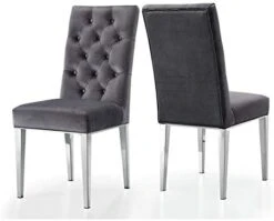 Meridian Furniture Juno Collection Modern | Contemporary Velvet Dining Chair With Luxurious Deep Tufting And Polished Chrome Metal Legs, Set Of 2, 19" W X 25" D X 42" H, Grey -Safavieh Furniture 41d0gThbBQL. AC