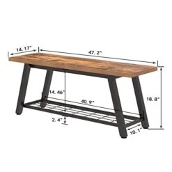 Oastreeful Storage Bench Industrial Rustic Wooden And Metal Entryway Shoe Boots Storage Rack Long Bench Seat For Hallway Bedroom Retro Brown Farmhouse Style