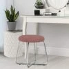 Round Backless Metal Vanity Stool With Upholstered Seat, Pink, 51111