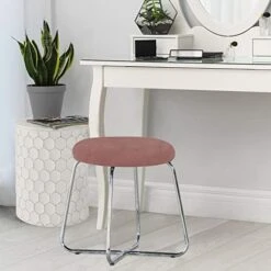 Round Backless Metal Vanity Stool With Upholstered Seat, Pink, 51111 -Safavieh Furniture 41dGS3zuqUL. AC