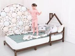 BUSYWOOD Wooden Bed House Frame - Toddler Bed Montessori - Toddler House Bed Frame - Montessori Style Bed - House Bed Frame Toddler Kids - Montessori Bed Twin (Model 3, DARK) -Safavieh Furniture 41dIYfZ9wTL