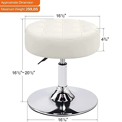 Furniliving Mid-Century Tufted Adjustable Swivel Makeup Ottoman Stool; Modern Big Size Round Vanity Stool Chair For Bedroom Living Room (White) 1 Furniliving Mid-Century Tufted Adjustable Swivel Makeup Ottoman Stool; Modern Big Size Round Vanity Stool Chair For Bedroom Living Room (White)