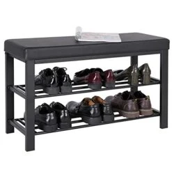 SONGMICS Shoe Bench, 3-Tier Shoe Rack For Entryway, Storage Organizer With Foam Padded Seat, Faux Leather, Metal Frame, For Living Room, Hallway, 12.2 X 31.9 X 19.3 Inches, Black ULBS58H 8 SONGMICS Shoe Bench, 3-Tier Shoe Rack For Entryway, Storage Organizer With Foam Padded Seat, Faux Leather, Metal Frame, For Living Room, Hallway, 12.2 X 31.9 X 19.3 Inches, Black ULBS58H -Safavieh Furniture 41dNT1QK75L