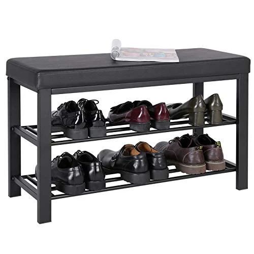 SONGMICS Shoe Bench, 3-Tier Shoe Rack For Entryway, Storage Organizer With Foam Padded Seat, Faux Leather, Metal Frame, For Living Room, Hallway, 12.2 X 31.9 X 19.3 Inches, Black ULBS58H 3 SONGMICS Shoe Bench, 3-Tier Shoe Rack For Entryway, Storage Organizer With Foam Padded Seat, Faux Leather, Metal Frame, For Living Room, Hallway, 12.2 X 31.9 X 19.3 Inches, Black ULBS58H - Image 3