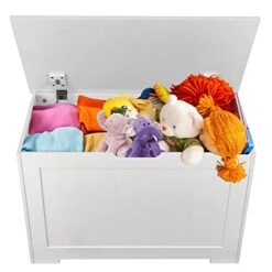 Saturnpower 30 Inches Kids Wooden Toy Chest Storage Space With 2 Safety Hinge Modern Decorative Toys Bench Box For Playroom Bedroom Living Room (White)