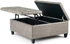 SIMPLIHOME Harrison 36 Inch Wide Square Coffee Table Lift Top Storage Ottoman In Upholstered Slate Grey Tufted Linen Look Fabric For The Living Room, Transitional -Safavieh Furniture 41dXpBAlo1L. AC