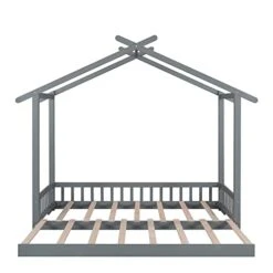 MERITLINE Twin House Bed Montessori Floor Bed Frame Wood Extendable House Bed For 2 Kids Boys Girls, Grey 10 MERITLINE Twin House Bed Montessori Floor Bed Frame Wood Extendable House Bed For 2 Kids Boys Girls, Grey -Safavieh Furniture 41dbBFuyyqL