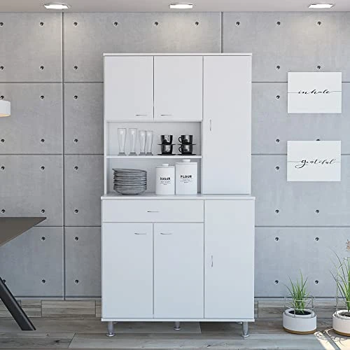 White Tall Wardrobe Cabinet, Kitchen Pantry Cupboard, Storage Buffet Cabinet, Sideboard With 6 Doors And A Drawer, Storage Cabinet For Entryway Dining Room Living Room 1 White Tall Wardrobe Cabinet, Kitchen Pantry Cupboard, Storage Buffet Cabinet, Sideboard With 6 Doors And A Drawer, Storage Cabinet For Entryway Dining Room Living Room