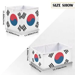 South Korea Flag Round Storage Organizer Canvas Collapsible Box Chest Organizer For Edroom Closet Kid's Toys Laundry 16x11x7 Inch