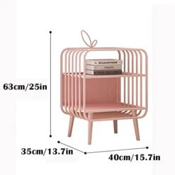 FURUIWUFENG Nightstand Pink Nightstand With 2 Drawers Iron End Table Side Table Stylish Bedroom Furniture Hollow Storage Cabinet ​for Bedroom Living Room End Table