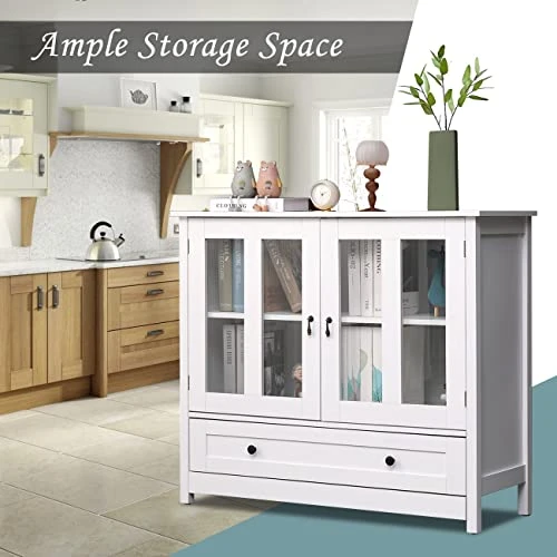 Nozama White Wine Cabinet With Storage Modern Buffet Server Sideboard With 2 Door Cabinets For Kitchen Room Kitchen Bar Storage Cabinet Cupboard 5 Nozama White Wine Cabinet With Storage Modern Buffet Server Sideboard With 2 Door Cabinets For Kitchen Room Kitchen Bar Storage Cabinet Cupboard - Image 5