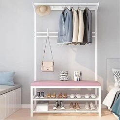 Entryway Bench With Coat Rack, Hall Tree With Bench And Shoe Storage, 2-Tier Storage Shelf And 7 Hooks Removable, Industrial Accent Furniture With Steel Frame ( Metal : White , Size : 31.5"W X 13"D X 19 Entryway Bench With Coat Rack, Hall Tree With Bench And Shoe Storage, 2-Tier Storage Shelf And 7 Hooks Removable, Industrial Accent Furniture With Steel Frame ( Metal : White , Size : 31.5"W X 13"D X -Safavieh Furniture 41djTG3prfL. AC 1