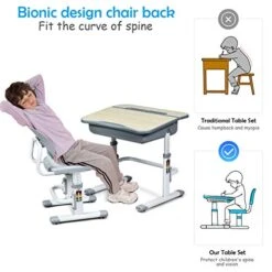 BABY JOY Kids Desk And Chair Set, Height Adjustable, Children's Study Table With Large Storage Space, Ergonomic Winged Backrest Chair, Student School Desk Set Great Gift For Ages 3 To 14 (Gray) -Safavieh Furniture 41dkIf5m6qL