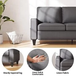 Lonkwa L-Shaped Couches Convertible Storage Ottoman 3-Seat Grey Sectional Sofas For Living Room/Bedroom/Office/Small Space, Dark Gray -Safavieh Furniture 41dx12bWOlL