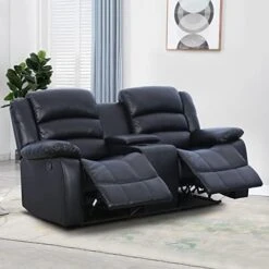 ANJ 2PC Bonded Leather Reclining Sofa Couch Set, Upholstered Recliner Sofa, Manual Recliners Furniture, Home Theater Seating For Living Room (Black, 1+3 Seat) -Safavieh Furniture 41dx6i8tdLL. AC