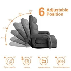 WAYTRIM Indoor Chaise Lounge Chair, Floor Chair For Adults 6-Position Indoor Lounge Chair Lazy Sofa With Armrests And Pillow Comfy Chair For Bedroom, Dorm, Living Room - Charcoal -Safavieh Furniture 41dxg5M9TVS