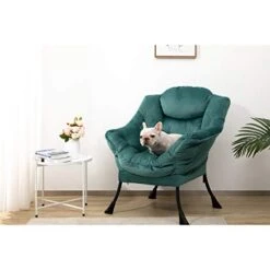 AbocoFur Modern Cotton Fabric Lazy Chair, Accent Contemporary Lounge Chair, Single Steel Frame Leisure Sofa Chair With Armrests And A Side Pocket, Thick Padded Back, Dark Atrovirens -Safavieh Furniture 41e1OciLrcL