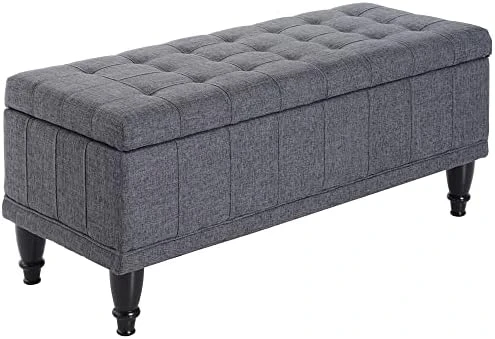 HOMCOM Large 42" Tufted Linen Fabric Ottoman Storage Bench With Soft Close Lid For Living Room, Entryway, Or Bedroom - Dark Heather Grey 5 HOMCOM Large 42" Tufted Linen Fabric Ottoman Storage Bench With Soft Close Lid For Living Room, Entryway, Or Bedroom - Dark Heather Grey - Image 5