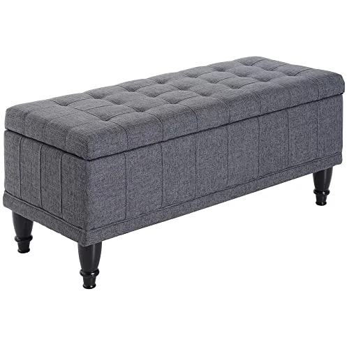 HOMCOM Large 42" Tufted Linen Fabric Ottoman Storage Bench With Soft Close Lid For Living Room, Entryway, Or Bedroom - Dark Heather Grey 1 HOMCOM Large 42" Tufted Linen Fabric Ottoman Storage Bench With Soft Close Lid For Living Room, Entryway, Or Bedroom - Dark Heather Grey