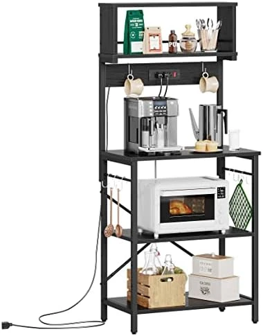 Bestier Bakers Rack With Power Outlets, Height Adjustable Microwave Stand, Kitchen Storage Shelf Rack With 8 S-Shaped Hooks, Coffee Bar Table 5 Tiers Rustic 10 Bestier Bakers Rack With Power Outlets, Height Adjustable Microwave Stand, Kitchen Storage Shelf Rack With 8 S-Shaped Hooks, Coffee Bar Table 5 Tiers Rustic - Image 10