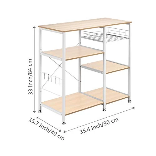 Vasitelan Kitchen Baker's Rack Utility Storage Shelf Microwave Stand 3-Tier+3-Tier Table For Spice Rack Organizer Workstation (Oak) 5 Vasitelan Kitchen Baker's Rack Utility Storage Shelf Microwave Stand 3-Tier+3-Tier Table For Spice Rack Organizer Workstation (Oak) - Image 5