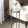 Kate And Laurel Aguilar Modern Drink Table, 8 X 8 X 23, Brass With Clear Glass, Detailed Glass Accent Table For Small Spaces
