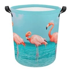HoaMoya Collapsible Three Flamingo On The Water Laundry Hamper Hello Summer Nursery Hamper Large Waterproof Clothes Toy Storage Basket Bin For Kids Boys Girls Bedroom Bathroom