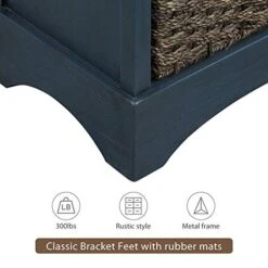 LUMISOL Console Table Sideboard Buffet, Storage Sideboard And Buffet Console Table With Two Drawers And Four Wicker Baskets For Kitchen/Living Room/Dining Room, Accent Furniture (Antique Navy) 14 LUMISOL Console Table Sideboard Buffet, Storage Sideboard And Buffet Console Table With Two Drawers And Four Wicker Baskets For Kitchen/Living Room/Dining Room, Accent Furniture (Antique Navy) -Safavieh Furniture 41eUf9L9LyL