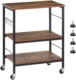 ETELI Microwave Oven Stand Table 3 Tier MDF Kitchen Bakers Rack Microwave Cart With Wheels 10 Hooks For Spice Living Room Bathroom Hotel Cafe, Rustic Brown -Safavieh Furniture 41eYxBW0uzL. AC