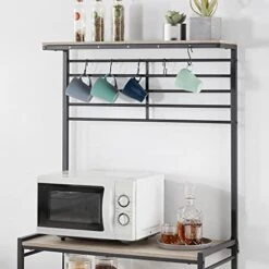 Yaheetech Bakers Rack For Kitchen With Storage, Microwave Oven Stand Coffee Bar Station With 5 Hooks, Kitchen Island Utility Storage Shelf With Adjustable Feet, Gray -Safavieh Furniture 41ecw2WwjiL