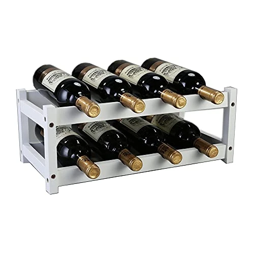 Kework 8 Bottles Wine Rack, 2 Tier Bamboo Wine Display Rack, Tabletop Wine Rack, Desktop Countertop Free Standing Wine Storage Shelf (8-Bottle & White) 1 Kework 8 Bottles Wine Rack, 2 Tier Bamboo Wine Display Rack, Tabletop Wine Rack, Desktop Countertop Free Standing Wine Storage Shelf (8-Bottle & White)